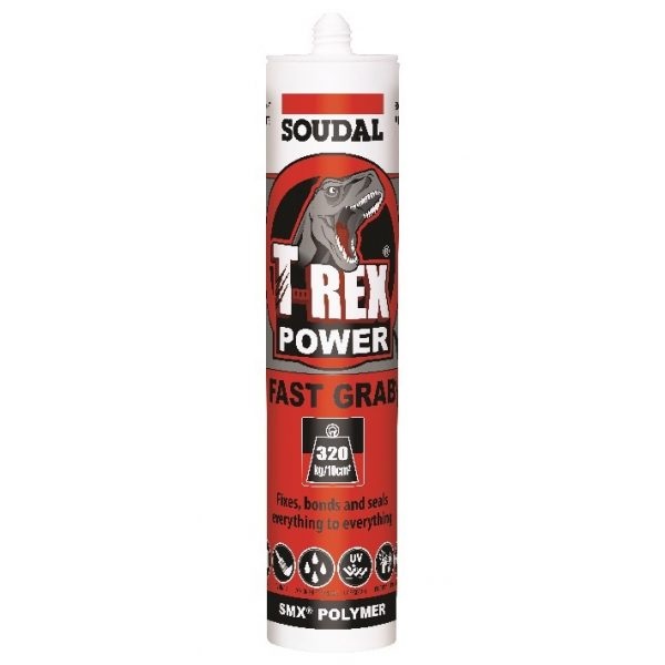 Soudal T-Rex Power Fast Grab 290ml SMX® Polymer Sealant Adhesive Steel Grey - 121970