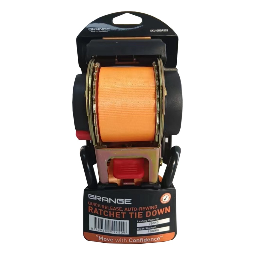 AUTOMATIC QR R/TIE DOWN 50mmx4.5m S HOOK - GRQR50S