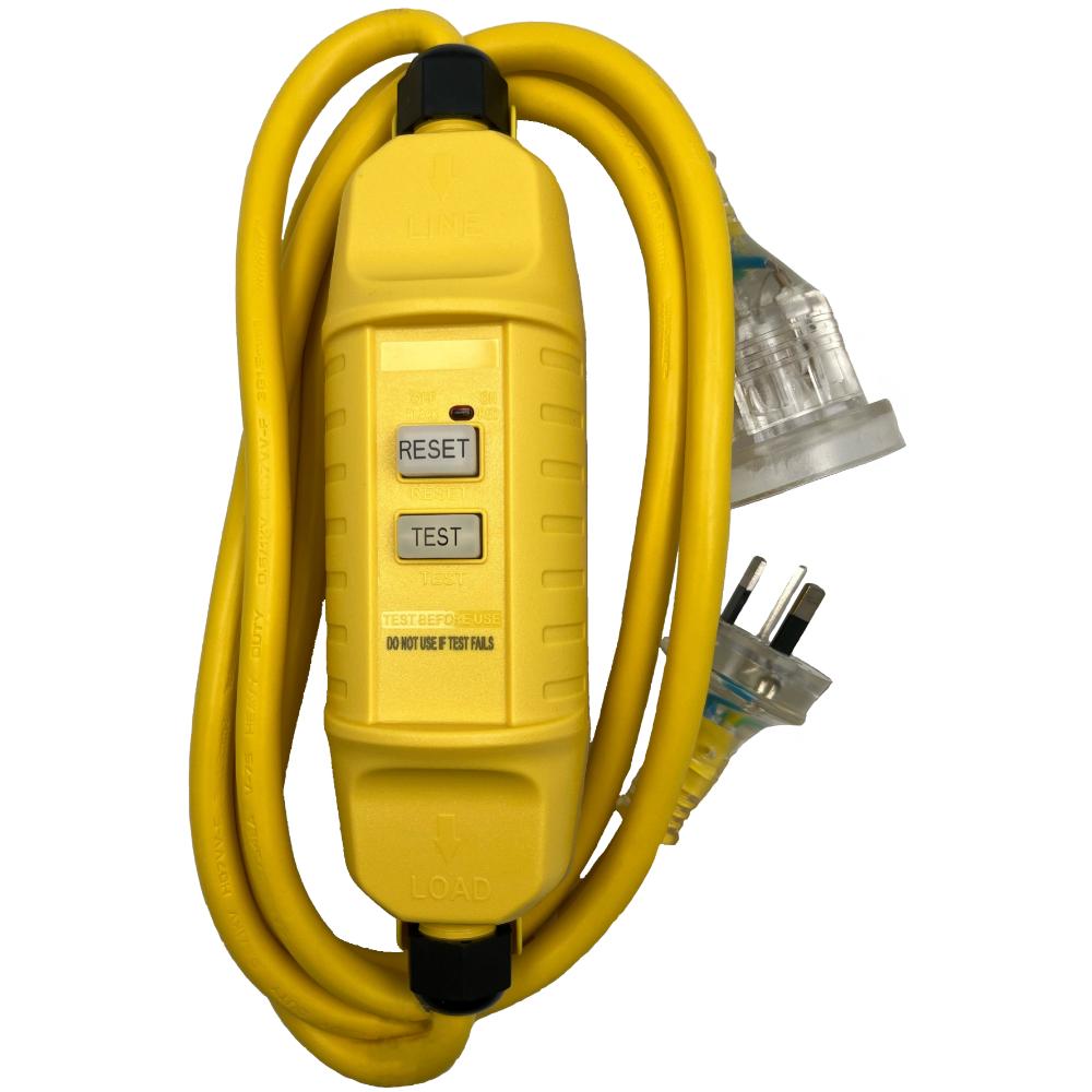 Ultracharge Inline RCD Lead Safety Residual Current Device 10A 2m Lead Yellow