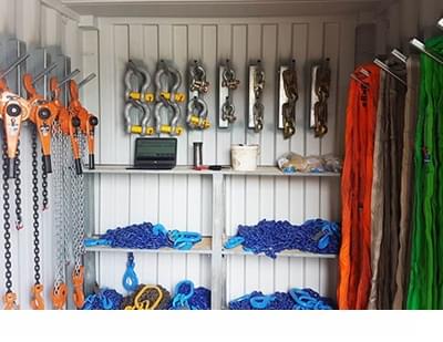 a room with a variety of ropes and chains